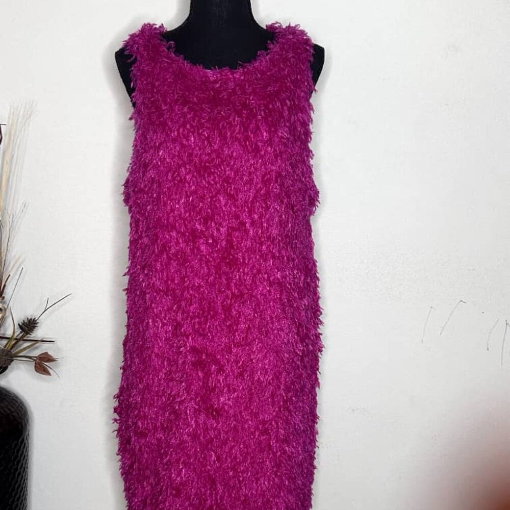 Magenta Shaggy Faux Fur Sleeveless Dress